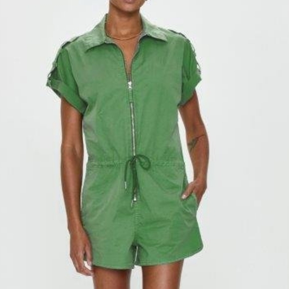 Pistola Meg Short Sleeve Zip Front Jumpsuit. Avocado Color Size M - Picture 1 of 16